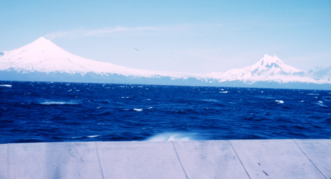 Shishaldin Volcano on the left - an Aleutian stratovolcano (Image credit: Rear Admiral Harley D. Nygren) Shishaldin Volcano on the left - an Aleutian stratovolcano