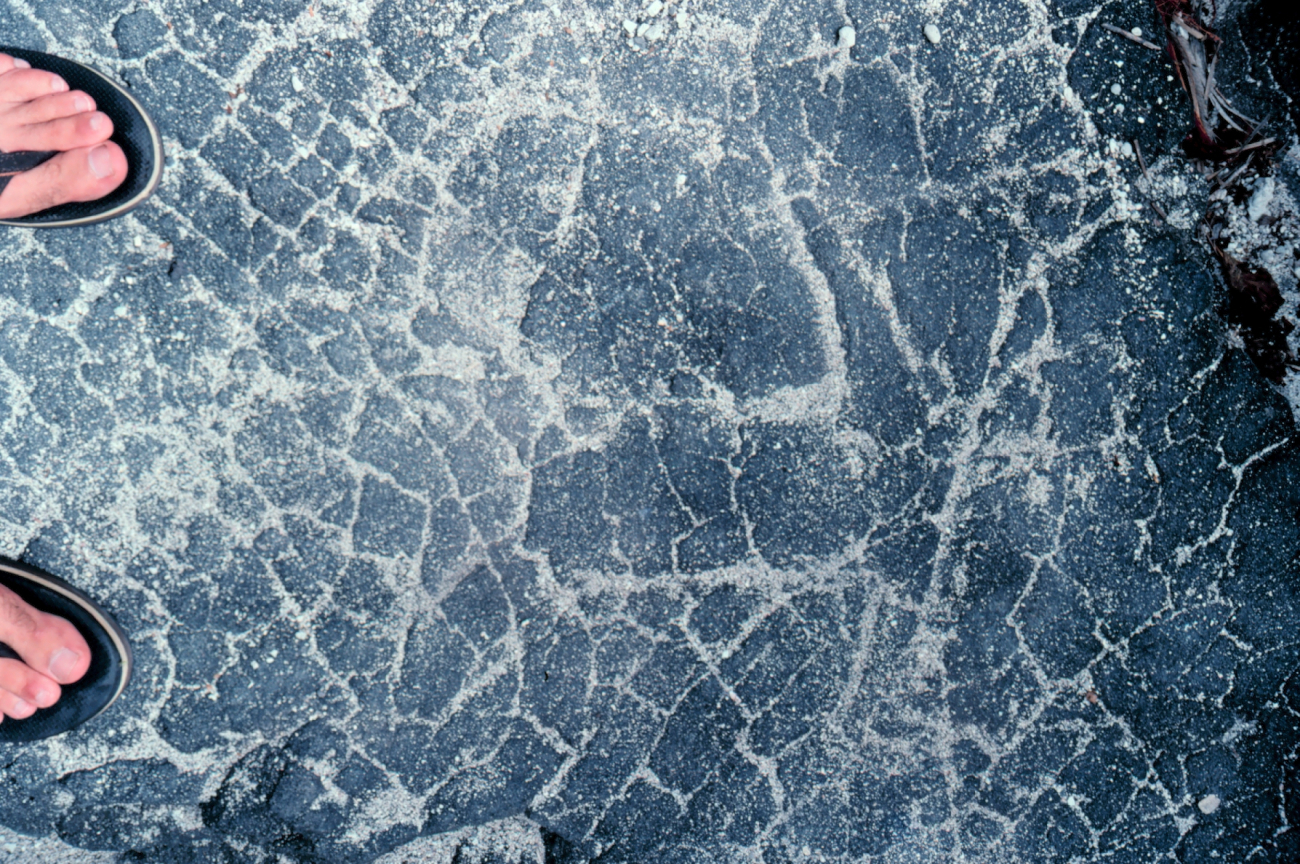 Natural petroglyphs - apparently filling and natural cementing of cracks inbasalt