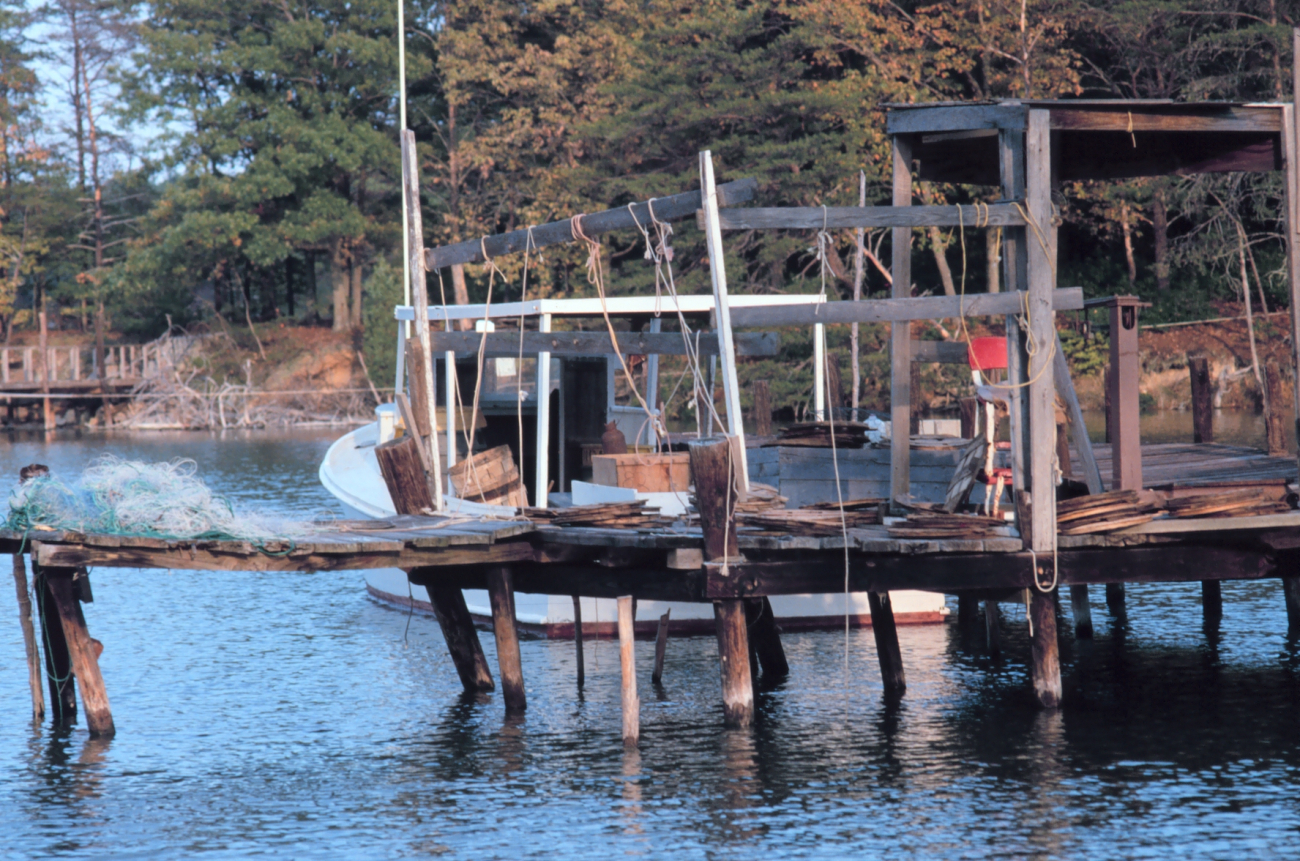 A rather rickety looking home pier for a Chesapeake waterman (Image credit: Mary Hollinger) A rather rickety looking home pier for a Chesapeake waterman