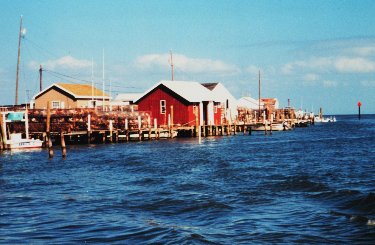 Crab pots stacked up along the docks at Tangier Island (Image credit: Mary Hollinger) Crab pots stacked up along the docks at Tangier Island