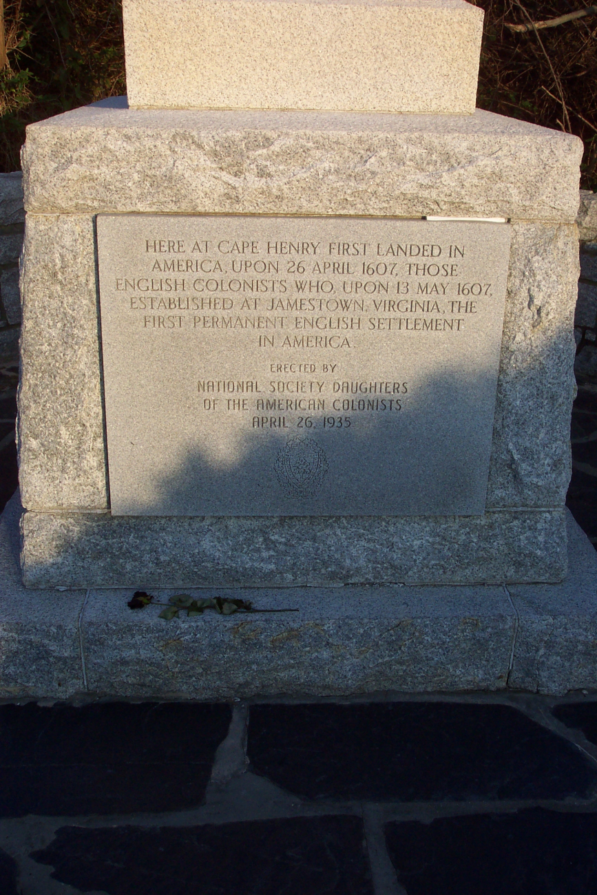 Close-up view of plaque commemorating first English colonists who landed atCape Henry on April 26, 1607 (Image credit: Captain Albert E. Theberge) Close-up view of plaque commemorating first English colonists who landed atCape Henry on April 26, 1607