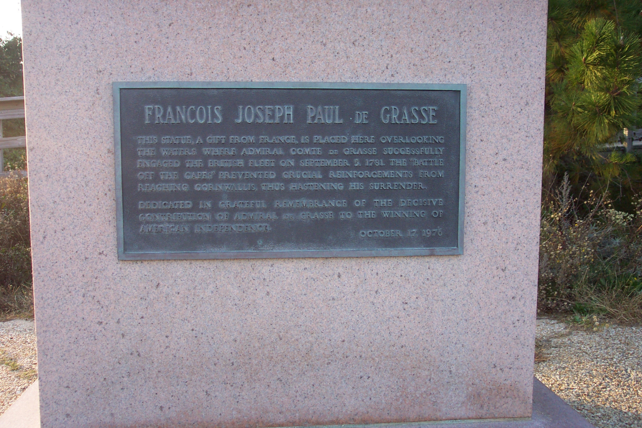 Memorial to Admiral Comte de Grasse, a gift from France (Image credit: Captain Albert E. Theberge) Memorial to Admiral Comte de Grasse, a gift from France