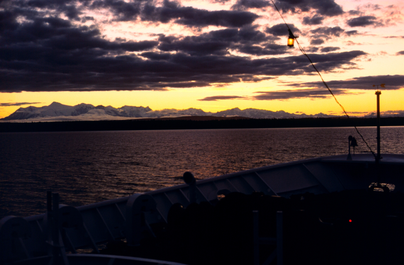 A sunset in Upper Cook Inlet taken from the bow of the FAIRWEATHER (Image credit: Commander George Leigh) A sunset in Upper Cook Inlet taken from the bow of the FAIRWEATHER