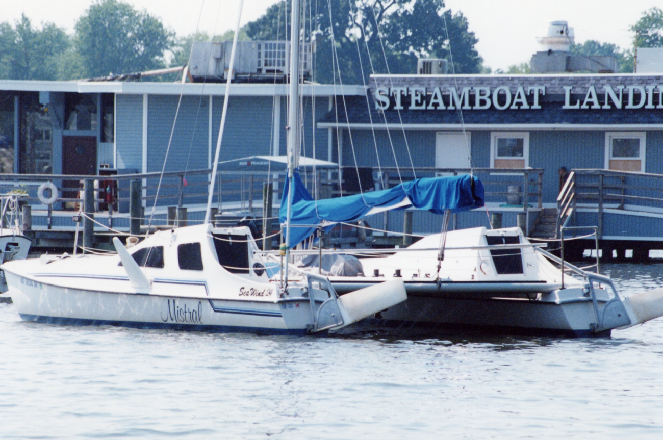 Riverside restaurant and catamaran sailboat (Image credit: Mary Hollinger) Riverside restaurant and catamaran sailboat