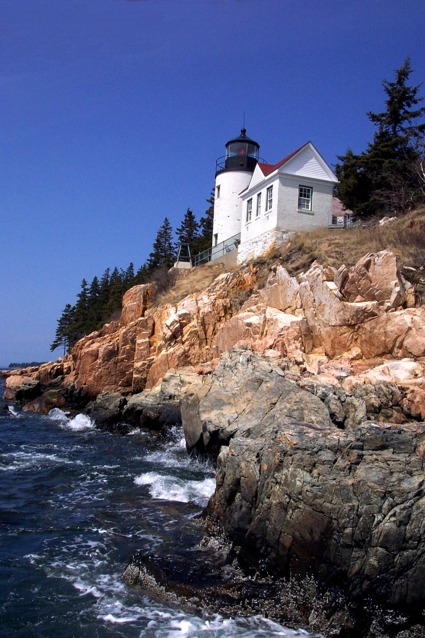 Bass Harbor Head Lighthouse from below and looking east at the shoreline (Image credit: Captain Albert E. Theberge) Bass Harbor Head Lighthouse from below and looking east at the shoreline