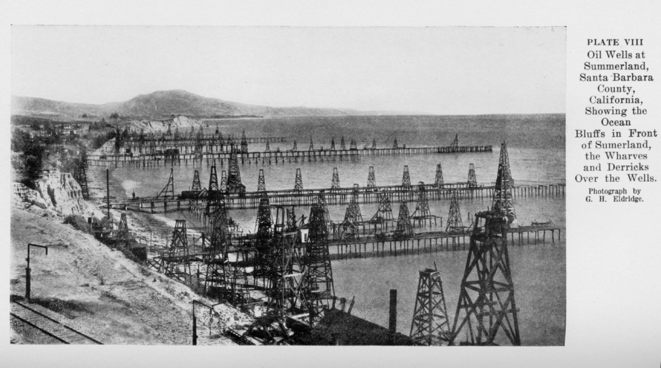 Oil wells extending into the sea at Summerland, Santa Barbara County line2969.jpg Oil wells extending into the sea at Summerland, Santa Barbara County