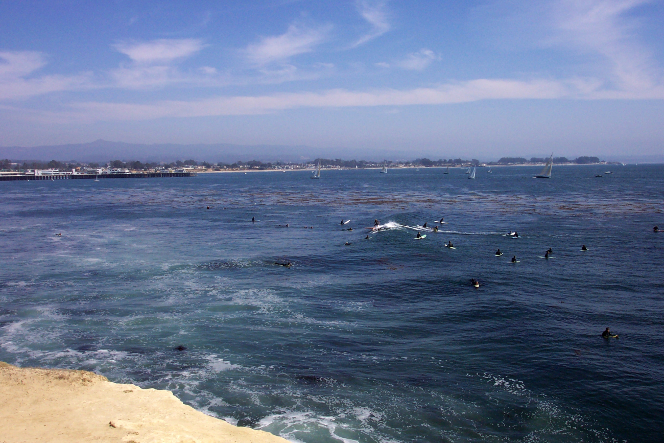 Surfers, sailboats, and the Santa Cruz wharf as seen from Lighthouse Point (Image credit: Captain Albert E. Theberge) Surfers, sailboats, and the Santa Cruz wharf as seen from Lighthouse Point