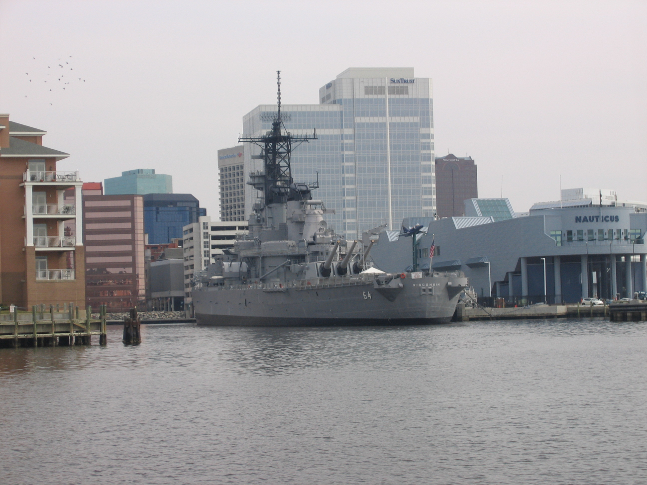 The battleship WISCONSIN tied up next to Nauticus on the Norfolkwaterfront line3710.jpg The battleship WISCONSIN tied up next to Nauticus on the Norfolkwaterfront