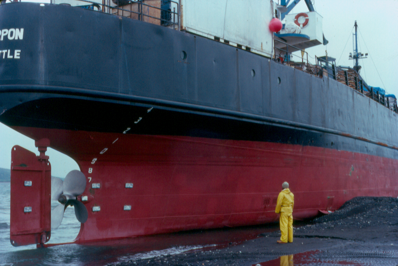 Inspecting a grounded freighter at Port Moller (Image credit: Doug Helton) Inspecting a grounded freighter at Port Moller