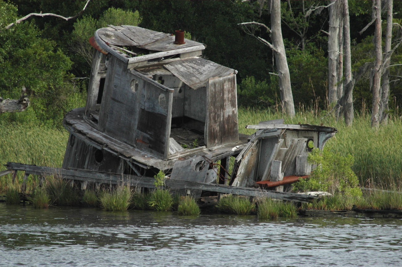 A derelict along the Cape Fear River (Image credit: Personnel of the NOAA Ship THOMAS JEFFERSON) A derelict along the Cape Fear River