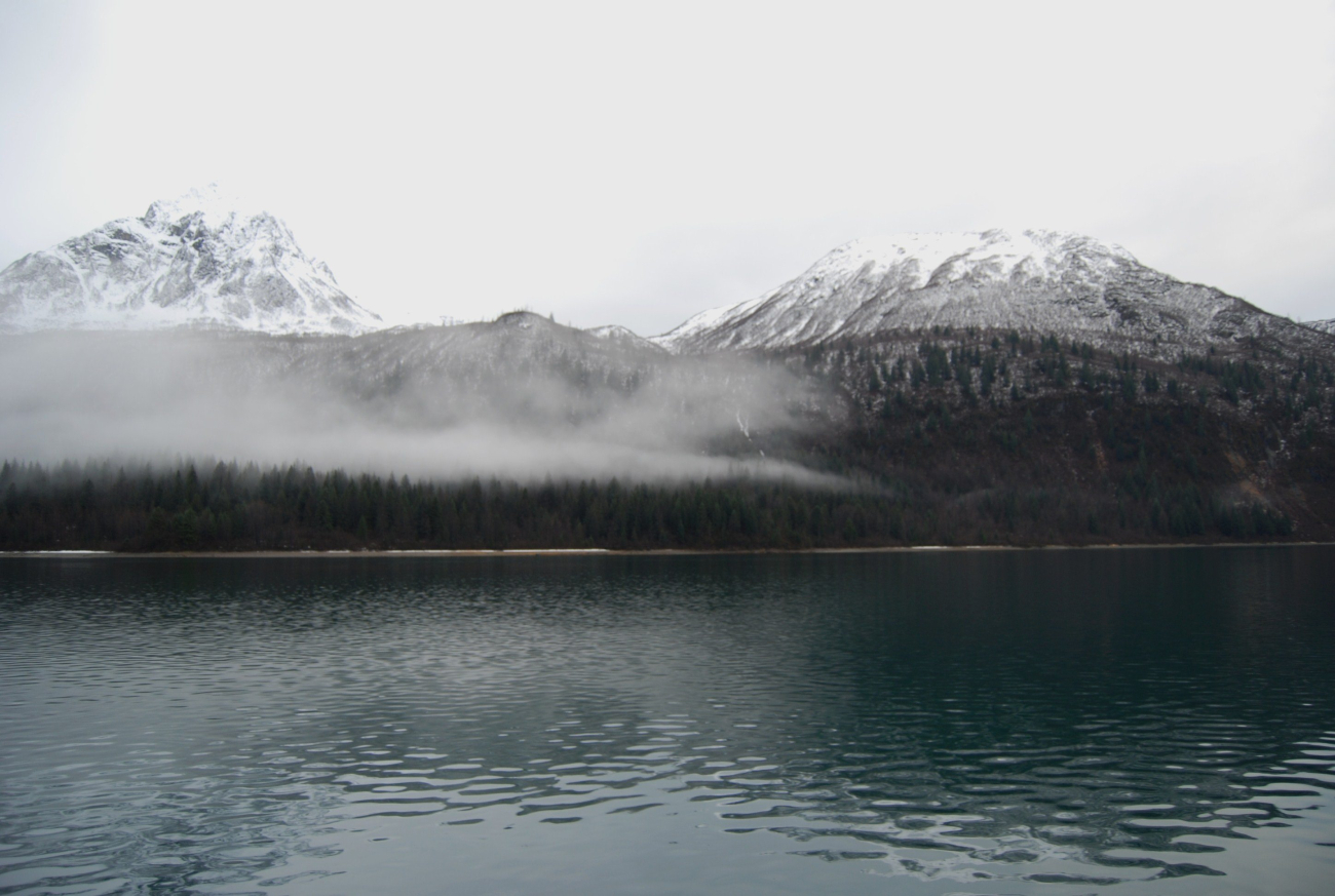 First dusting of snow on south shore of Tidal Inlet