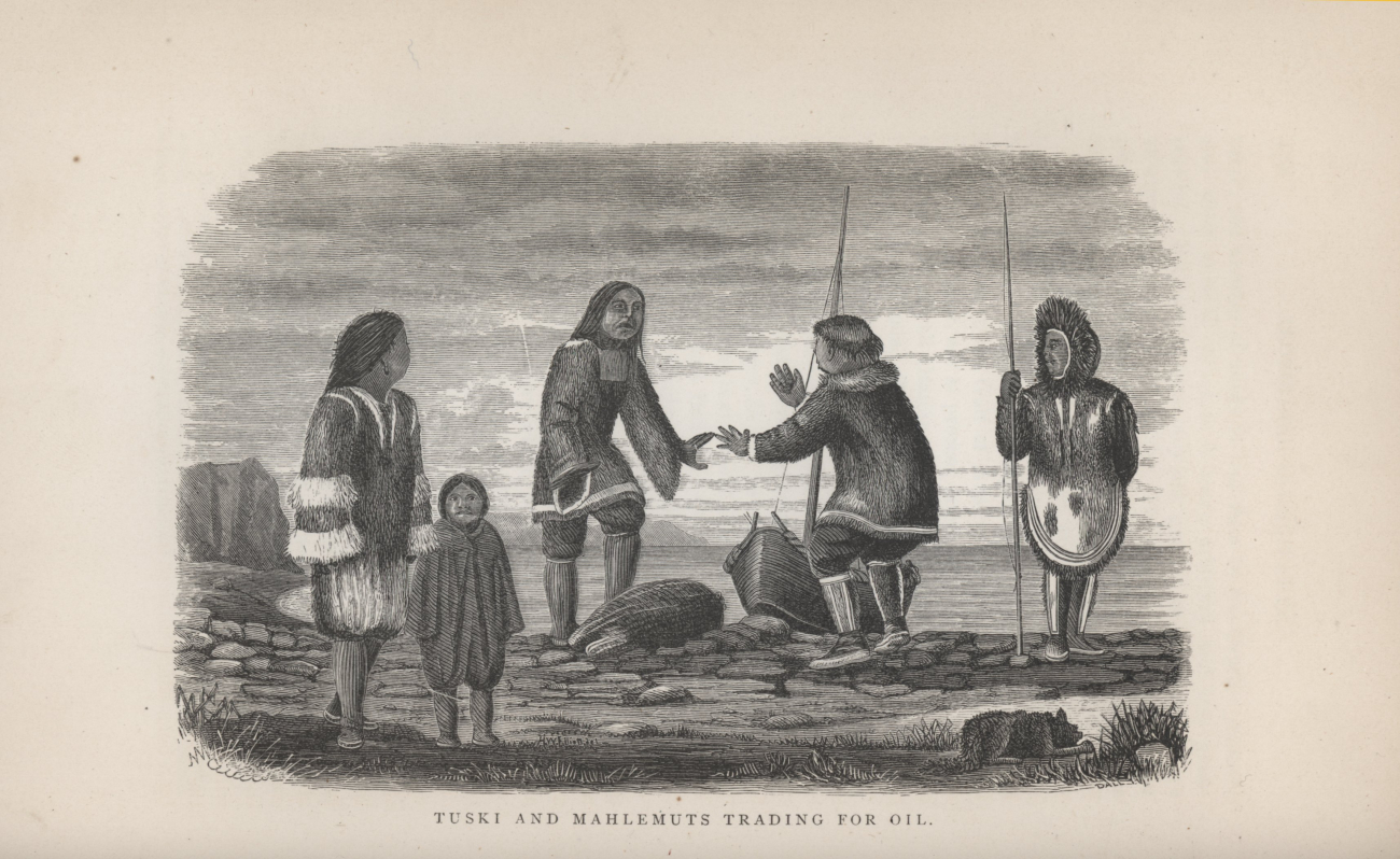 Tuski and Mahlemuts trading for oil from Alaska and Its Resources byWilliam Healy Dall line5146.jpg Tuski and Mahlemuts trading for oil from Alaska and Its Resources byWilliam Healy Dall