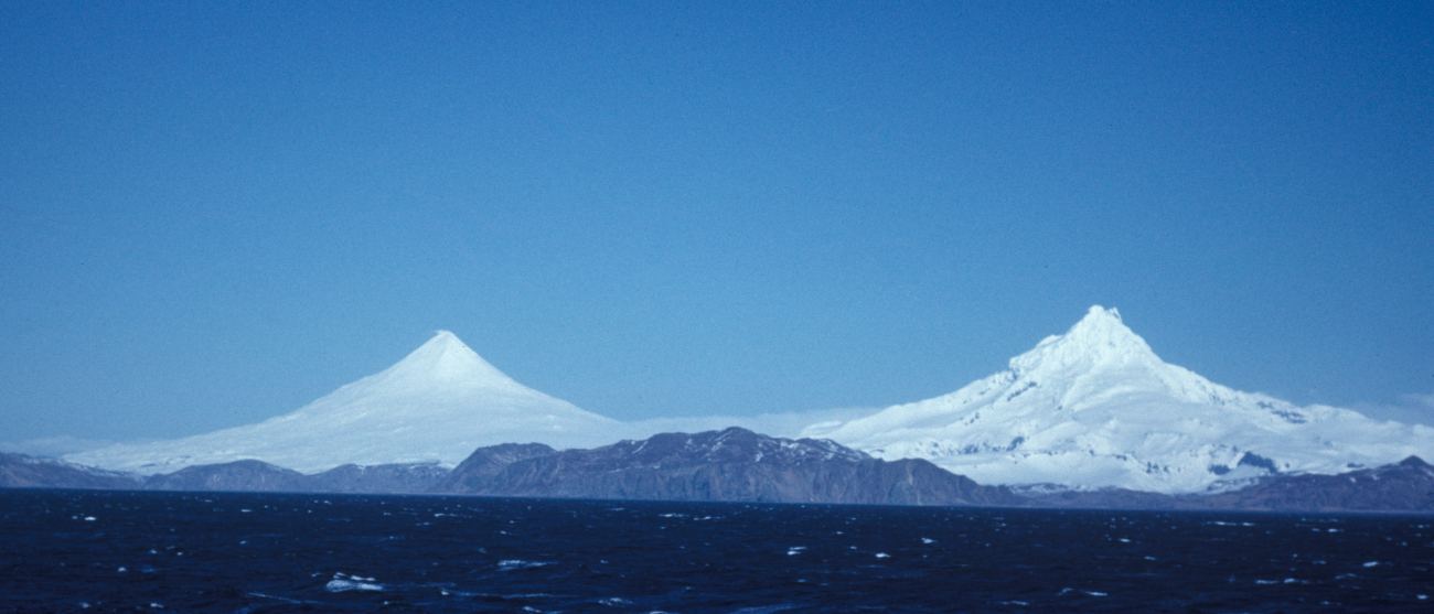 Magnificent view of Shishaldin and Isanotski volcanoes from offshore (Image credit: Family of Captain Miller Tonkel | Captain Miller Tonkel) Magnificent view of Shishaldin and Isanotski volcanoes from offshore