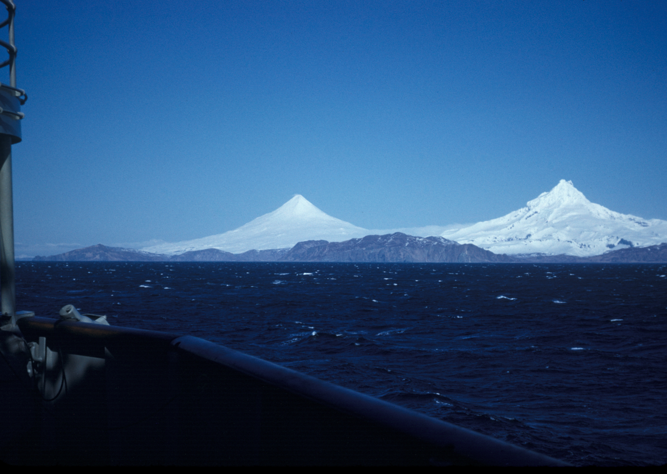 Magnificent view of Shishaldin and Isanotski volcanoes from offshore (Image credit: Family of Captain Miller Tonkel | Captain Miller Tonkel) Magnificent view of Shishaldin and Isanotski volcanoes from offshore