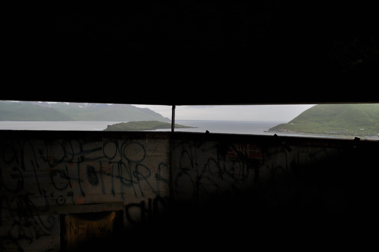 Looking out the view ports of the World War II lookout bunker at Dutch Harbor (Image credit: Mr. Tom Ward NOAA Teacher at Sea Program) Looking out the view ports of the World War II lookout bunker at Dutch Harbor