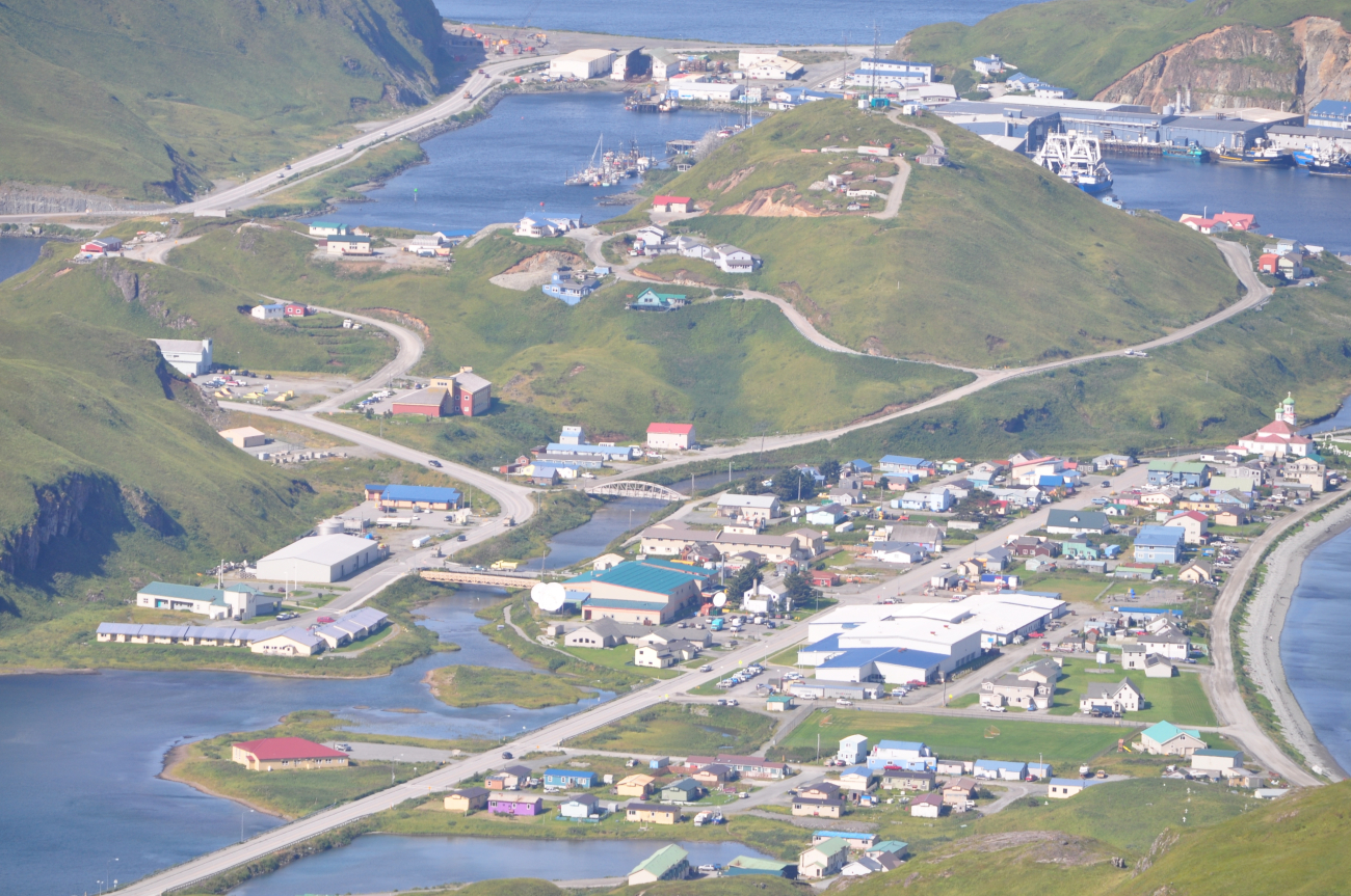 Looking down into Dutch Harbor from the mountains of Unalaska Island (Image credit: Mr. Tom Ward NOAA Teacher at Sea Program) Looking down into Dutch Harbor from the mountains of Unalaska Island