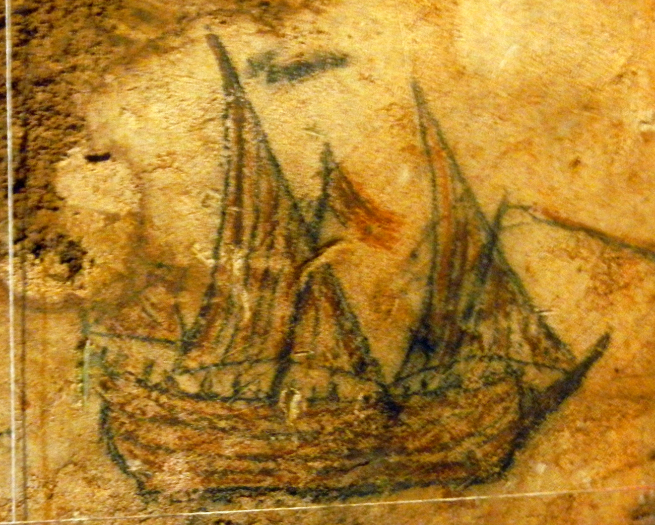 Spanish caravel drawn on wall of El Morro dungeon (Image credit: NOAA Teacher at Sea Program | Lesley Urasky Rawlins HS) Spanish caravel drawn on wall of El Morro dungeon