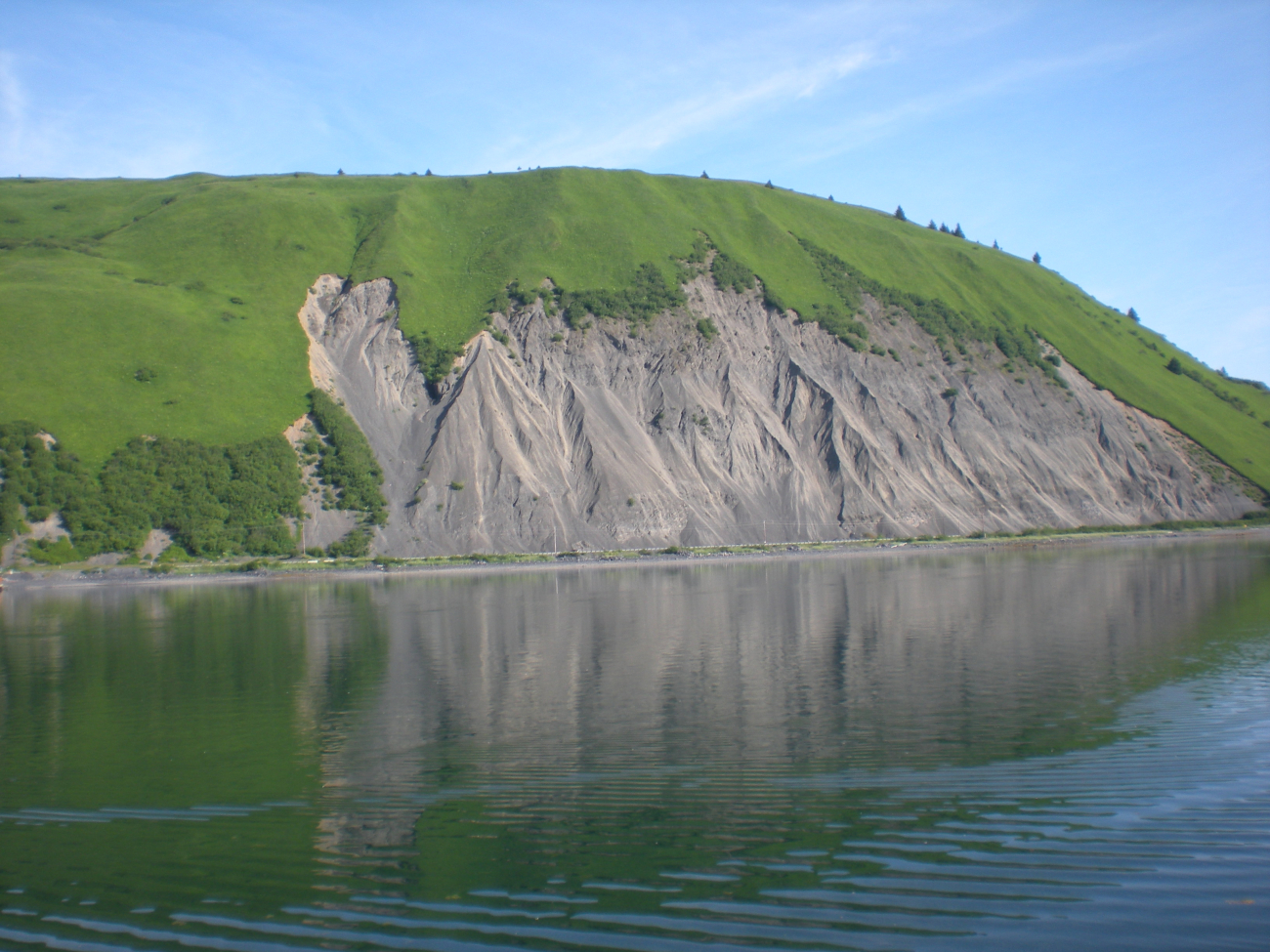 Large landslide scar on Kodiak hillside (Image credit: Crew and Officers of NOAA Ship FAIRWEATHER) Large landslide scar on Kodiak hillside
