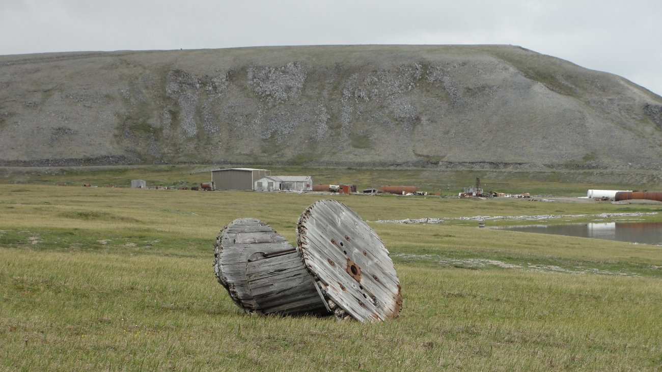 An old wire spool left in the Tin City area
