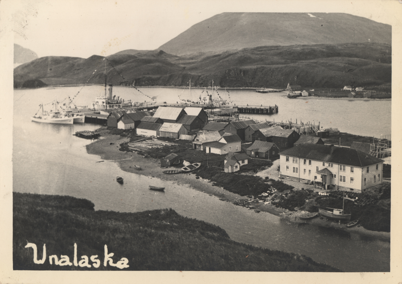 A view of the harbor at Unalaska, probably on the 4th of July with the shipsdressed (Image credit: Courtesy of the Family of Robert Gholston, C&GS; surveyor) A view of the harbor at Unalaska, probably on the 4th of July with the shipsdressed