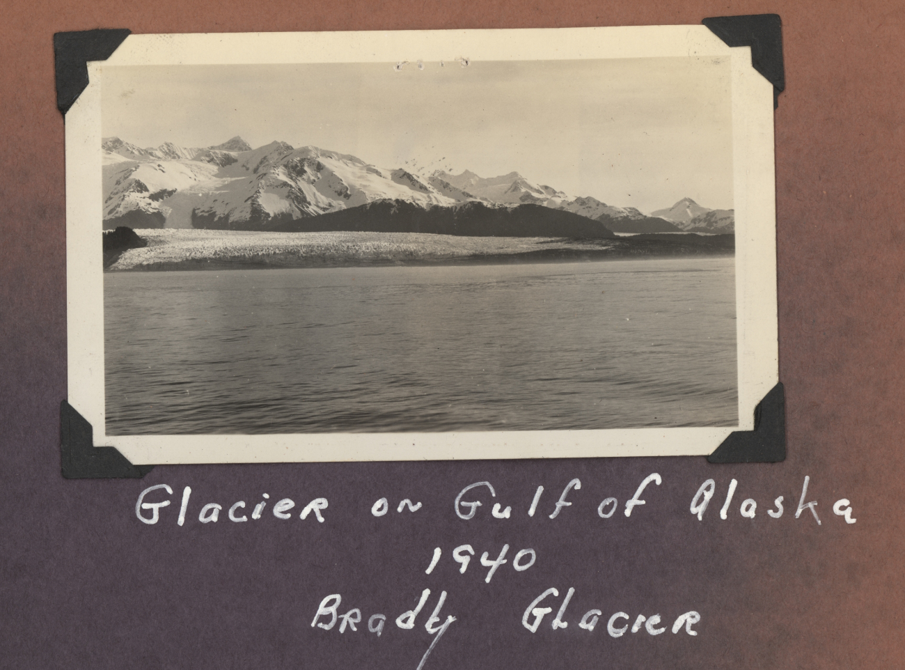 Identified as Bradly (Brady?) Glacier on the Gulf of Alaska (Image credit: Courtesy of the Family of Robert Gholston, C&GS; surveyor) Identified as Bradly (Brady?) Glacier on the Gulf of Alaska