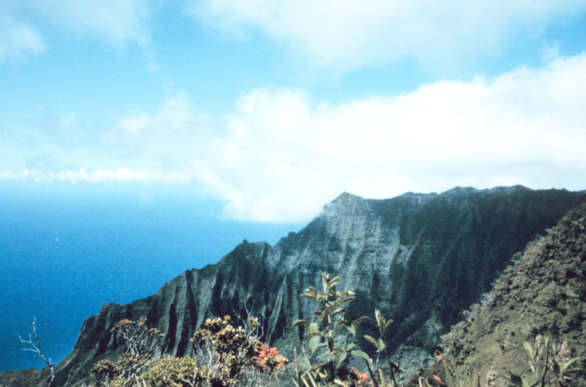A knife-edge ridge trailing down to the sea