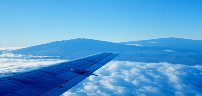 Aerial view of Mauna Loa and Mauna Kea on the island of Hawaii