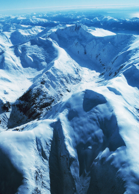 Seemingly endless mountains and snow between Petersburg and Juneau
