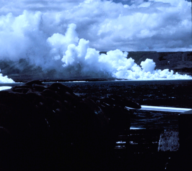 Steam formed by lava entering the sea