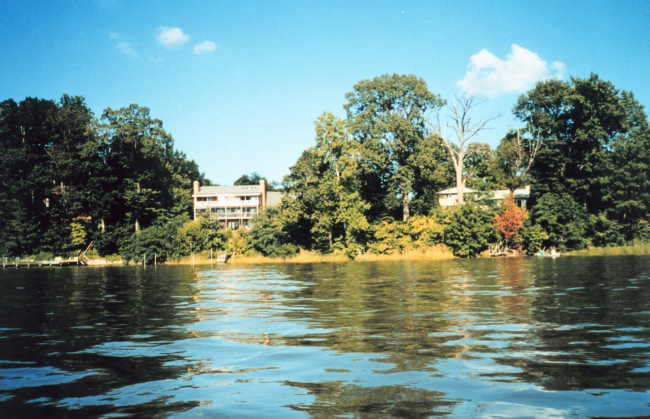 Pleasant homes grace the shoreline