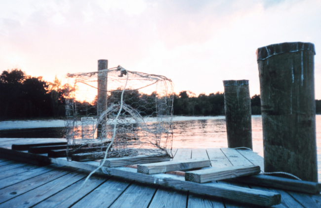 Crab pot on the dock at the end of the day