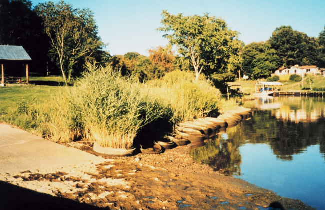 Well-rings and grasses provide erosion control in this location