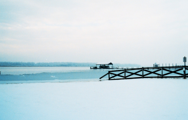 A wintry vista along a frozen snow-covered Patuxent River