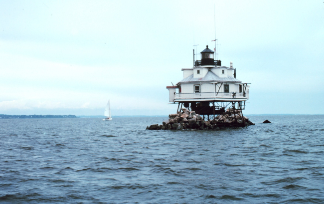 The Thomas Point Lighthouse just north of the mouth of the South River belowAnnapolis