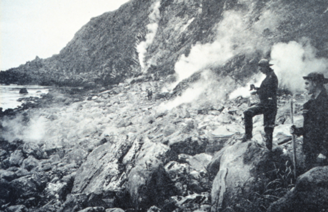 Many fumaroles on the beach at Kagamil Island