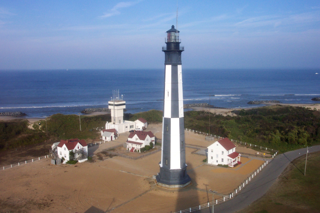 Cape Henry Lighthouse as seen from the top of Old Cape Henry Lighthouse