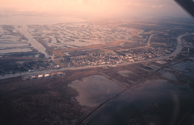 Homes and businesses built along the levee ridge of Bayou Lafourche