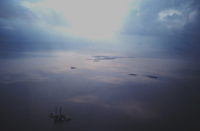 Dixon Bay well site - seen of  a blow out and oil spill as seen from the air