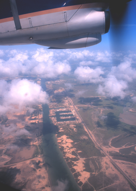View of the shrimp basin, the giant E, and the intracoastal waterway