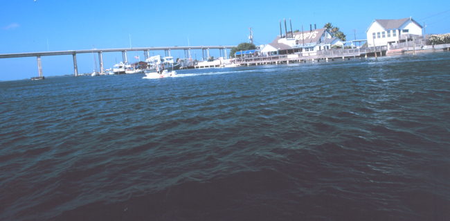Approaching the JFK Causeway connecting Corpus Christi with Padre Island