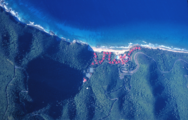 Aerial view of Carambola Beach Resort - west end of St