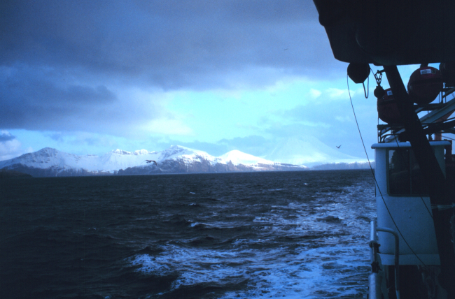 An Aleutian volcano and coastline