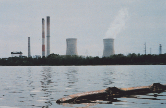 Oil containment boom placed in Swanson Creek, tributary to the Patuxent River,after oil spill at power generating plant