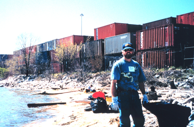 Volunteers helping clean up the wetlands and waterfront area around Fort McHenry in Baltimore Harbor
