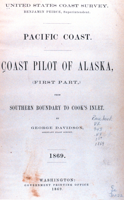 Title page of Coast Pilot of Alaska by George Davidson, 1869