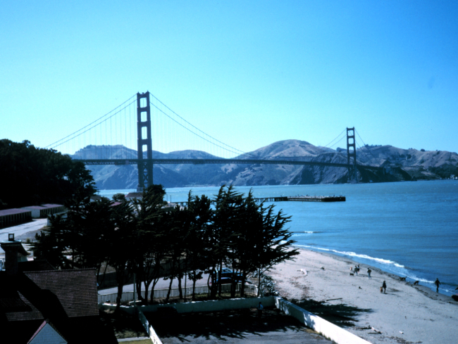 The Golden Gate Bridge as seen from atop NOAA's Gulf of the Farallones NationalMarine Sanctuary Office at the Presidio, San Francisco