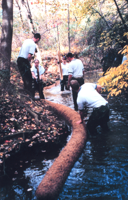 Installing Biologs to abate erosion problems along Spa Creek