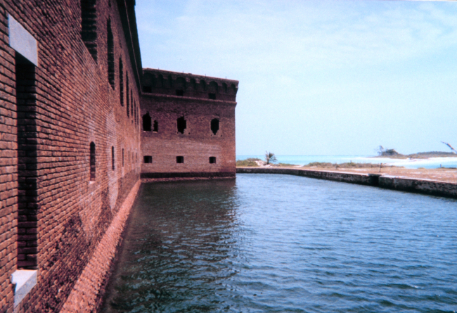 Looking at the outside walls and moat around Fort Jefferson