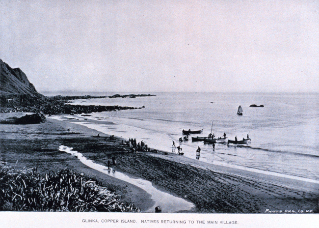 Native Aleuts returning to Glinka, the main village of Copper Island
