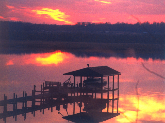 Patuxent River sunset with reflections on a calm river